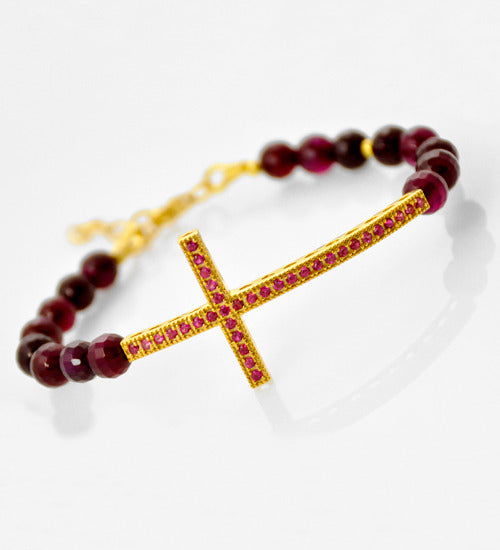 Carnelian Gemstone Cross Bracelet