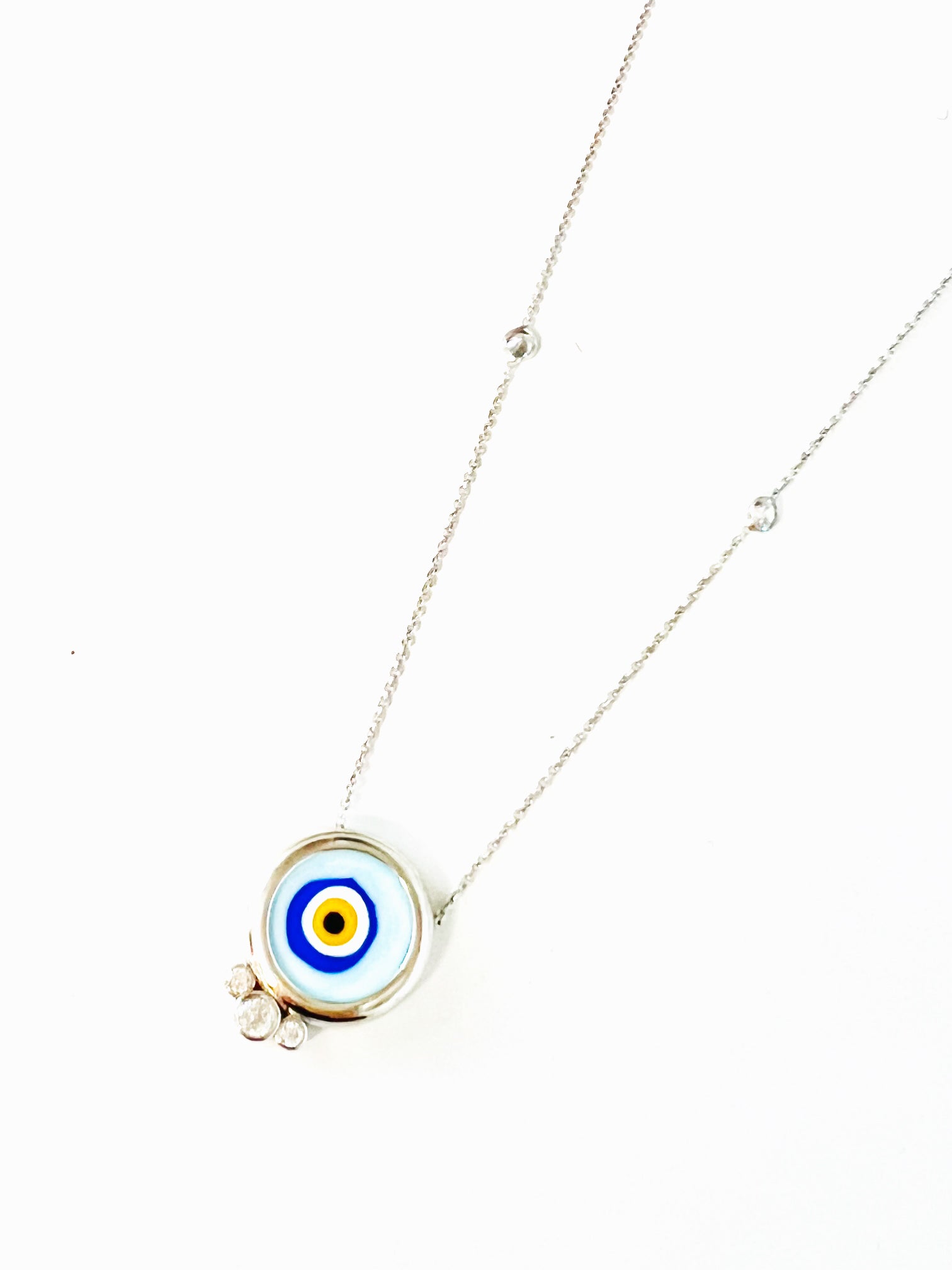 Light Blue Grand Mati Necklace with Champagne Diamonds