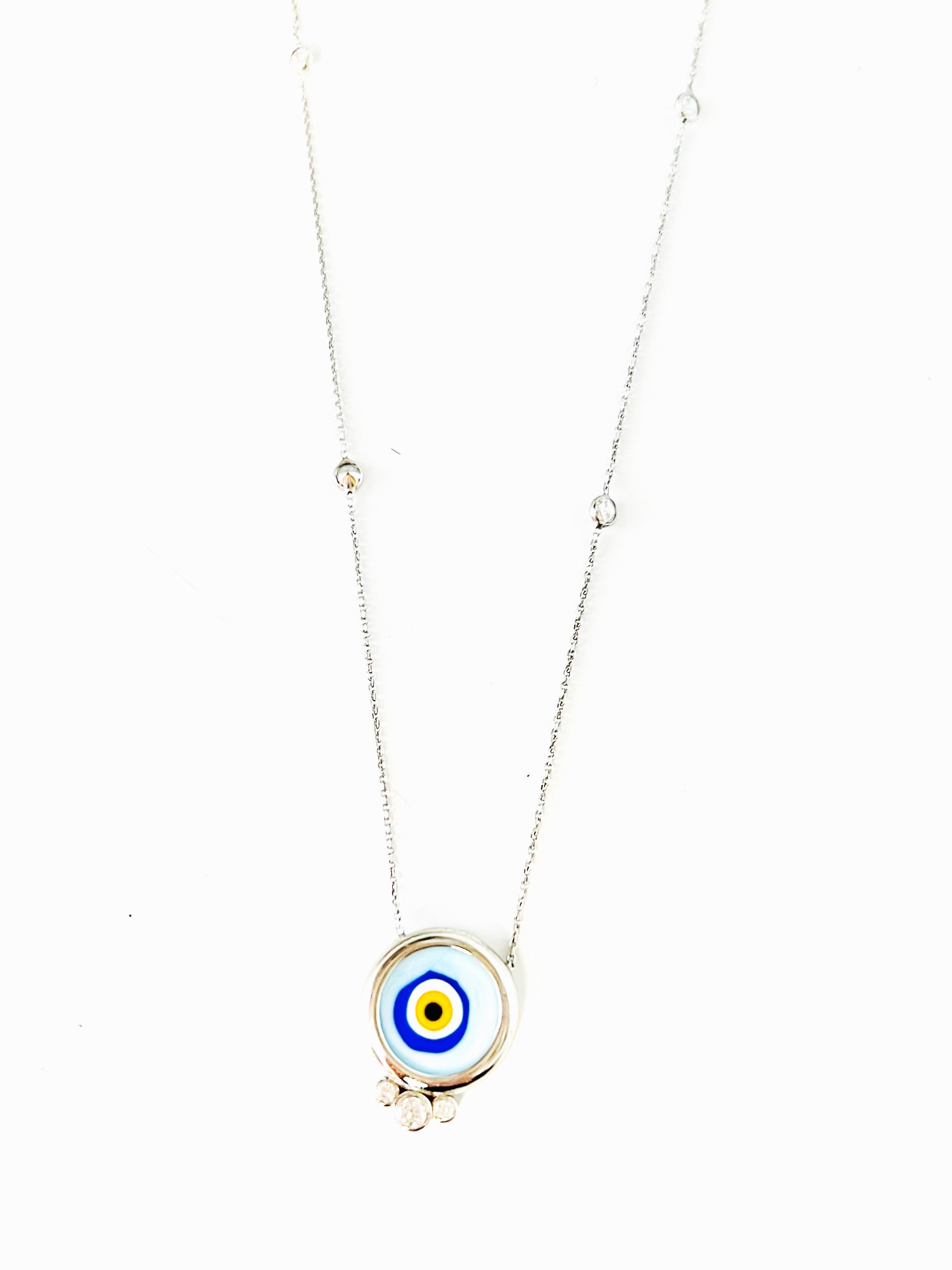 Light Blue Grand Mati Necklace with Champagne Diamonds