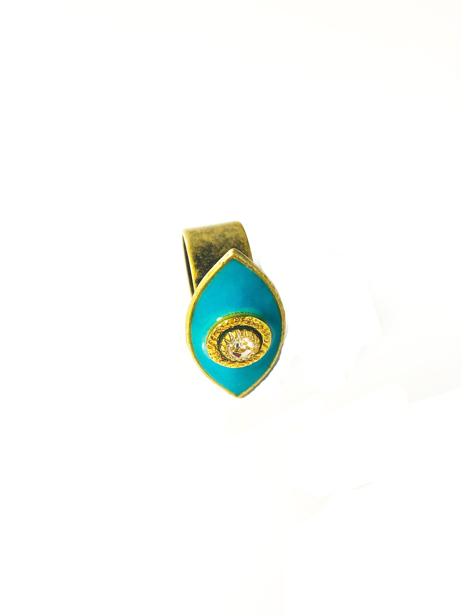 Aqua Enamel & Gold Evil Eye Ring