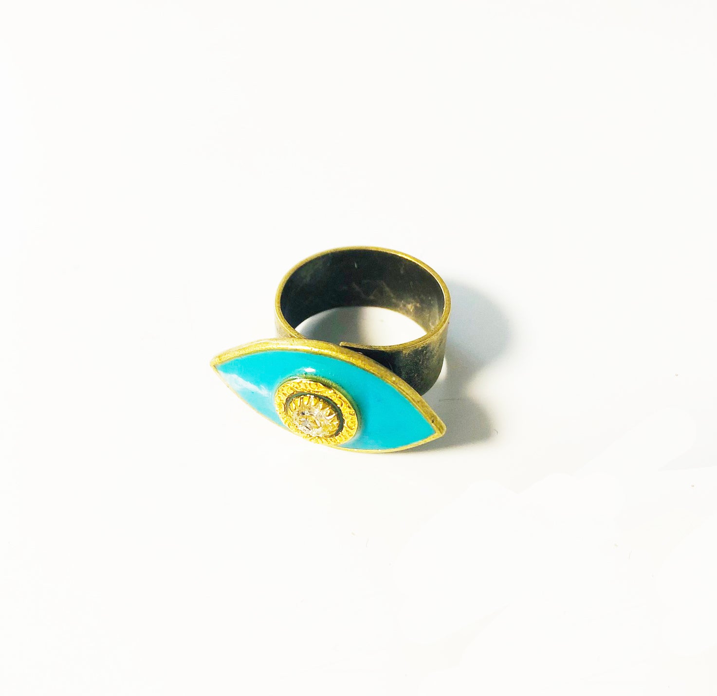 Aqua Enamel & Gold Evil Eye Ring
