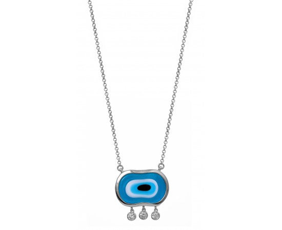 Clear Blue Grand Mati Necklace with Champagne Diamonds