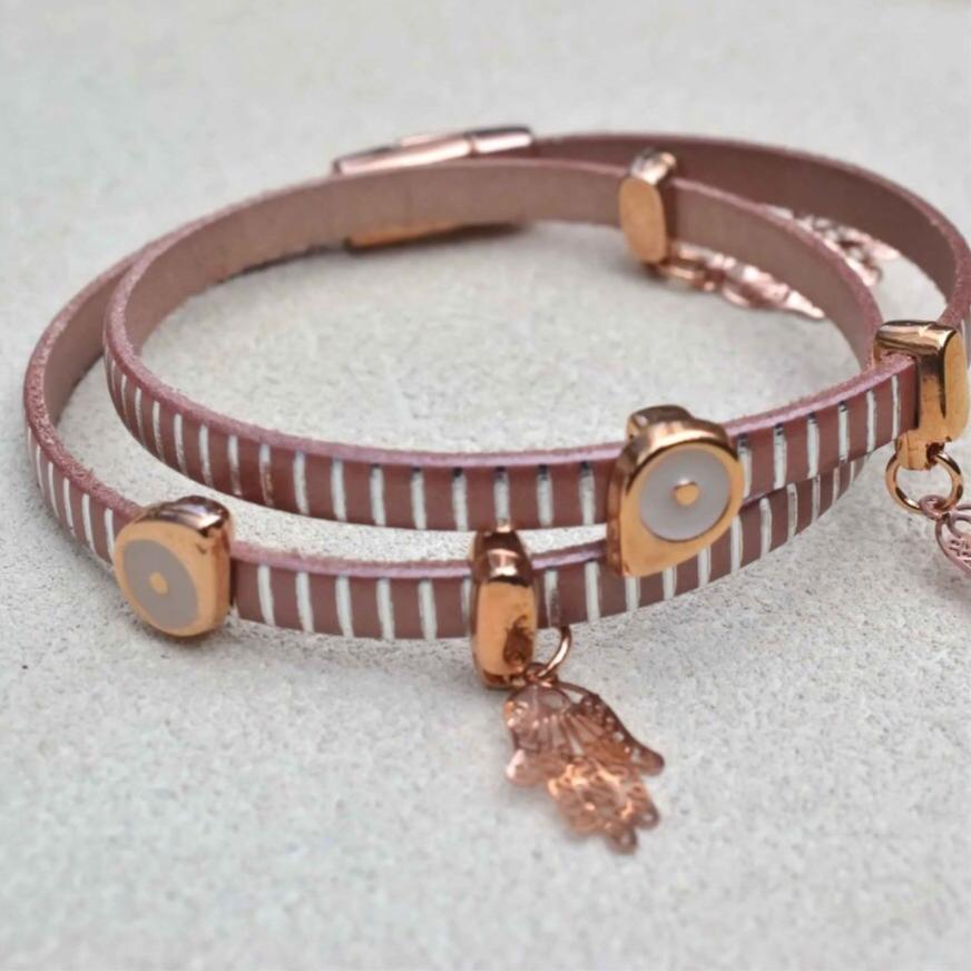 Hamsa eye leather wrap bracelet
