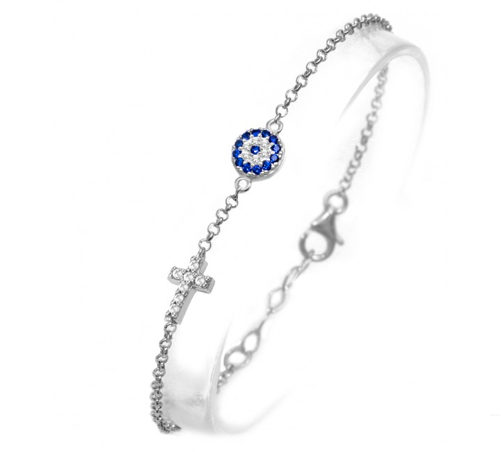 Cross and small mati bracelet