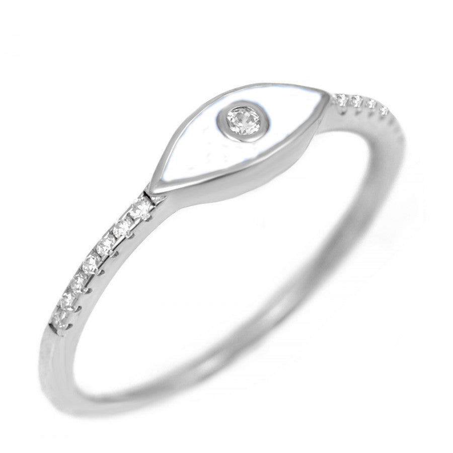 White Enamel Stackable Evil Eye Ring