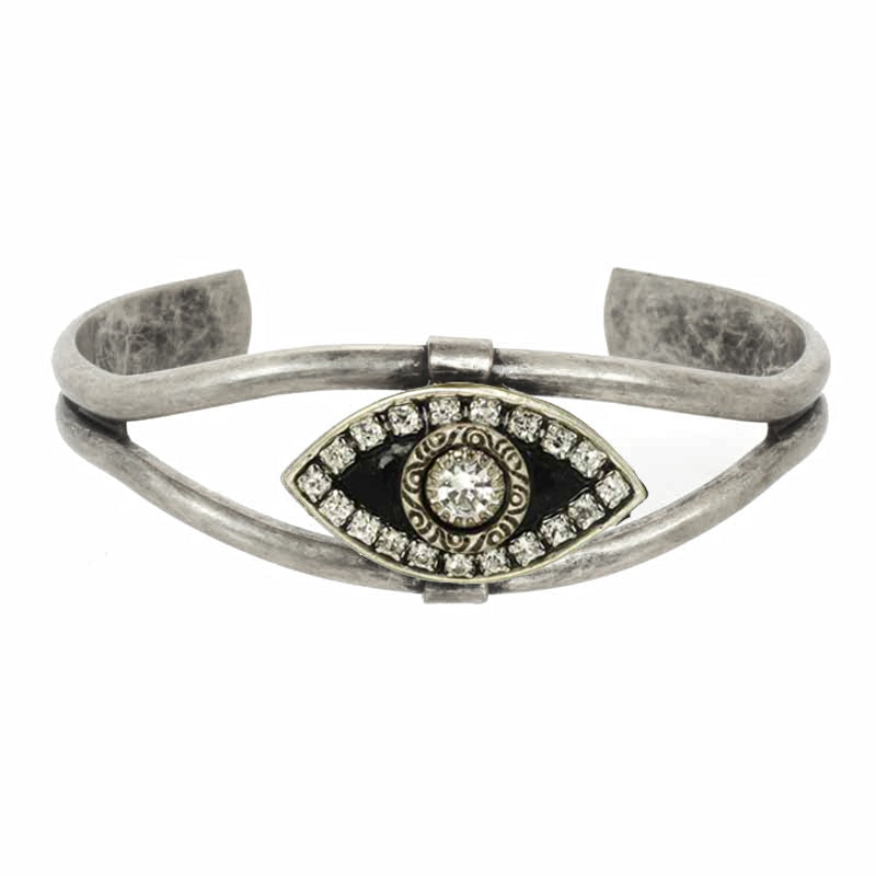 Silver and Onyx Mati Cuff Bracelet